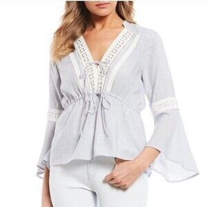 Jessica Simpson Wren Blue and White Striped Peasant Blouse